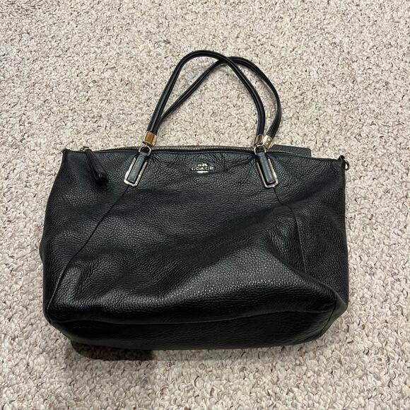 Coach Kelsey Leather Tote Bag Black Purse Top Handle Missing Long Strap - Picture 1 of 8